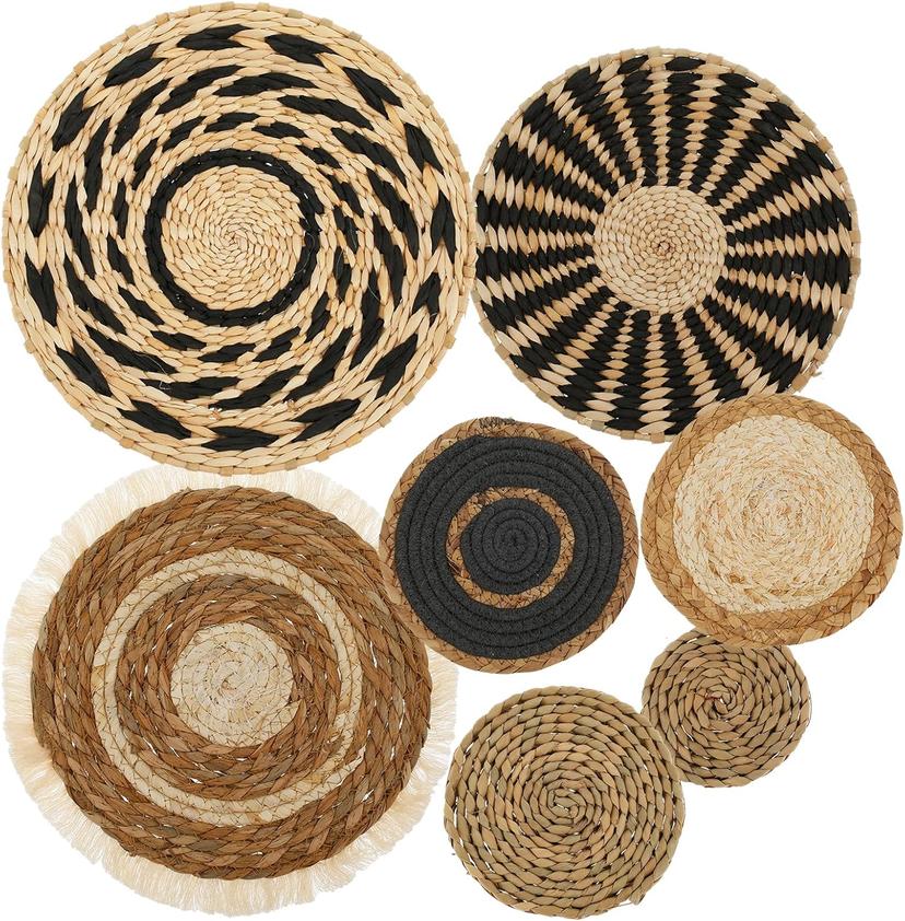 7 Pack Boho Wall Basket Decor, Hanging Woven Wall Basket Decor